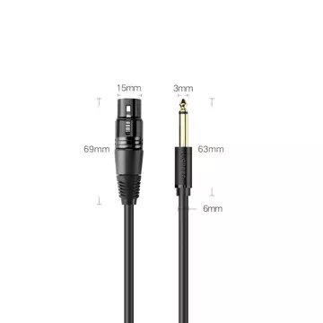 Audio kabel UGREEN Kabel mikrofonu XLR (samice) - 6,35 mm jack (samec) 2 m černý (20719 AV131)