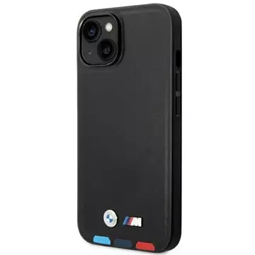 BMW BMHMP14M22PTDK Pouzdro na telefon pro Apple iPhone 14 Plus 6,7" černo/černé kožené razítko Tricolor Magsafe