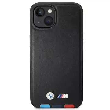 BMW BMHMP14M22PTDK Pouzdro na telefon pro Apple iPhone 14 Plus 6,7" černo/černé kožené razítko Tricolor Magsafe