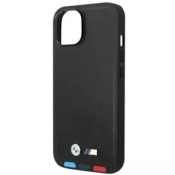 BMW BMHMP14M22PTDK Pouzdro na telefon pro Apple iPhone 14 Plus 6,7" černo/černé kožené razítko Tricolor Magsafe