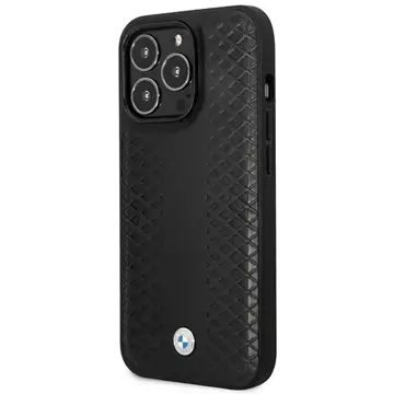 BMW BMHMP14X22RFGK pouzdro na telefon pro Apple iPhone 14 Pro Max 6,7" černo/černé kožené s diamantovým vzorem MagSafe