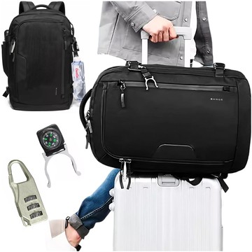 Bange Vodotěsný batoh pro 15,6" notebook City Traveler Rozšiřitelný 55 x 35 x 21-27 cm pro Letadlo Pánské Dámské Visací zámek Kompas klip na láhev Černá