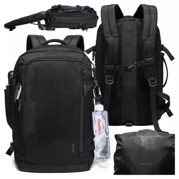 Bange Vodotěsný batoh pro 15,6" notebook City Traveler Rozšiřitelný 55 x 35 x 21-27 cm pro Letadlo Pánské Dámské Visací zámek Kompas klip na láhev Černá