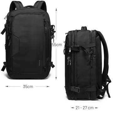 Bange Vodotěsný batoh pro 15,6" notebook City Traveler Rozšiřitelný 55 x 35 x 21-27 cm pro Letadlo Pánské Dámské Visací zámek Kompas klip na láhev Černá