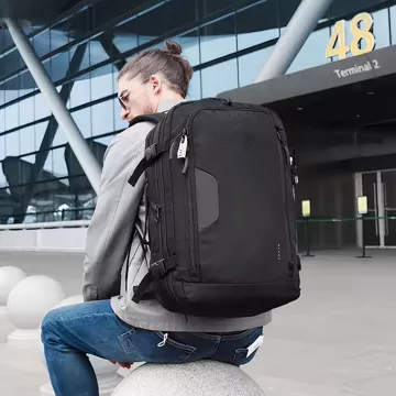 Bange Vodotěsný batoh pro 15,6" notebook City Traveler Rozšiřitelný 55 x 35 x 21-27 cm pro Letadlo Pánské Dámské Visací zámek Kompas klip na láhev Černá