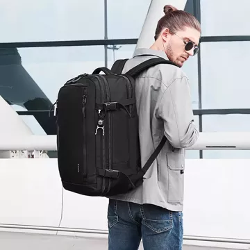 Bange Vodotěsný batoh pro 15,6" notebook City Traveler Rozšiřitelný 55 x 35 x 21-27 cm pro Letadlo Pánské Dámské Visací zámek Kompas klip na láhev Černá