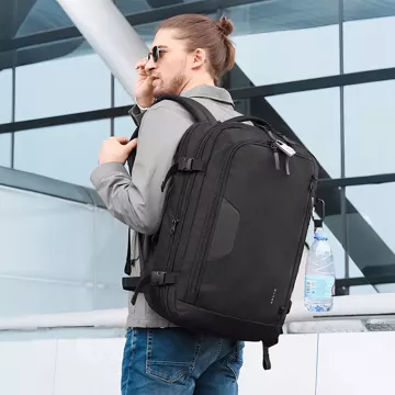 Bange Vodotěsný batoh pro 15,6" notebook City Traveler Rozšiřitelný 55 x 35 x 21-27 cm pro Letadlo Pánské Dámské Visací zámek Kompas klip na láhev Černá