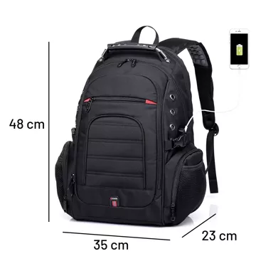 Bange Waterproof Backpack Taška na notebook 15" Městské cestování 48x35x23 cm Do práce Školní Letadlo Pánské Dámské USB Černá