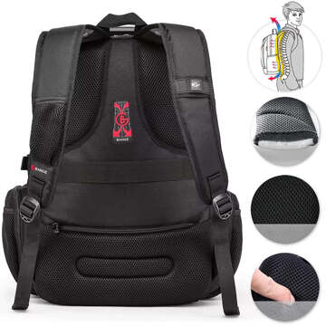 Bange Waterproof Backpack Taška na notebook 15" Městské cestování 48x35x23 cm Do práce Školní Letadlo Pánské Dámské USB Černá