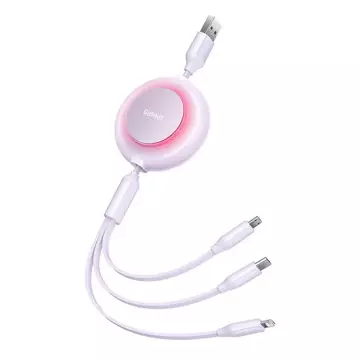 Baseus Bright Mirror 2 3v1 USB kabel, micro USB / Lightning / USB-C, plochý, 3,5 A, 1,1 m (fialový)