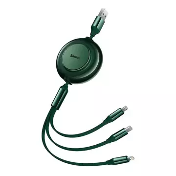 Baseus Bright Mirror 2 3v1 USB kabel, micro USB / Lightning / USB-C, plochý, 3,5 A, 1,1 m (zelený)