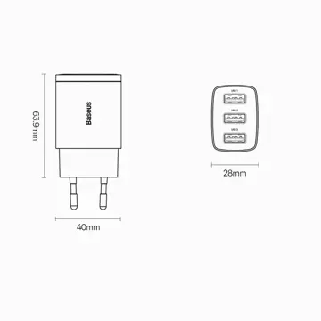 Baseus Compact 3x USB Typ A 17W nástěnná nabíječka černá