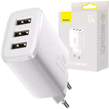 Baseus Compact nabíječka 3x USB 17W bílá (CCXJ020102)