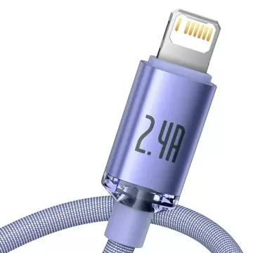 Baseus Crystal Shine Series kabel USB kabel pro rychlé nabíjení a přenos dat USB Typ A - Lightning 2.4A 1.2m fialový (CAJY000005)