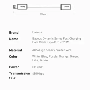 Baseus Dynamic kabel USB Typ C - Lightning Power Delivery 20W 1m biały (CALD000002)