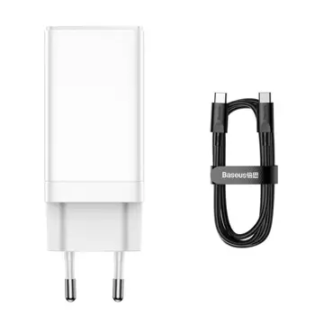 Baseus GaN3 Pro nástěnná nabíječka, 2xUSB-C USB, 65W (bílá)