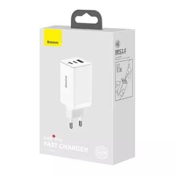 Baseus GaN3 Pro nástěnná nabíječka, 2xUSB-C USB, 65W (bílá)