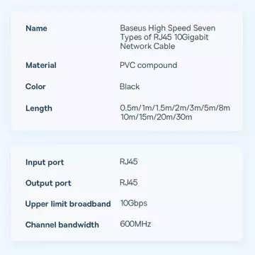 Baseus Speed ​​​​Seven síťový kabel RJ45 10Gbps 10m černý (WKJS010701)