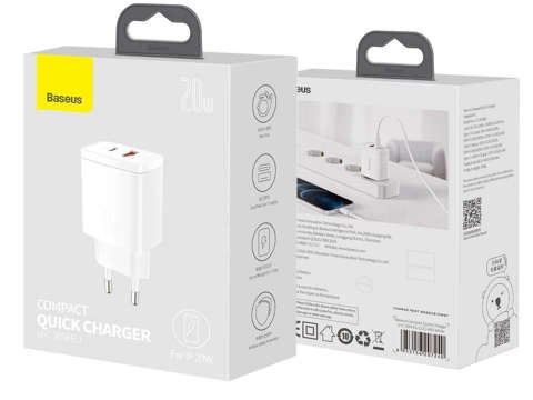 Baseus USB PD QC 3.0 20W Bílá nástěnná nabíječka