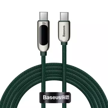 Baseus USB Type C kabel - USB Type C 100W (20V / 5A) Power Delivery s měřičem výkonu obrazovky 2m zelený (CATSK-C06)