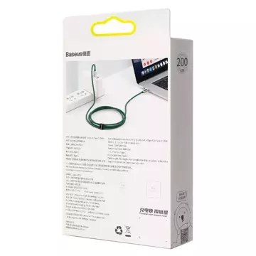 Baseus USB Type C kabel - USB Type C 100W (20V / 5A) Power Delivery s měřičem výkonu obrazovky 2m zelený (CATSK-C06)