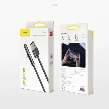 Baseus Úhlový nylonový kabel USB Lightning kabel pro hráče 2,4A 1m černý (CAL7C-A01)