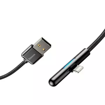 Baseus Úhlový nylonový kabel USB Lightning kabel pro hráče 2,4A 1m černý (CAL7C-A01)