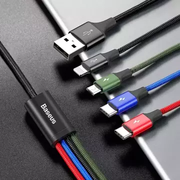 Baseus kabel USB 4v1 Lightning / 2x USB Type C / micro USB kabel v nylonovém opletu 3,5A 1,2m černý (CA1T4-B01)