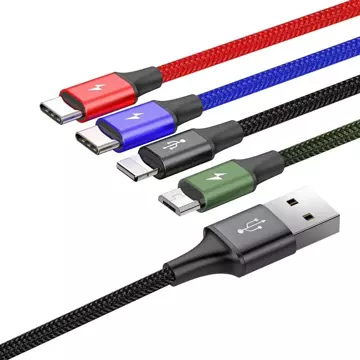 Baseus kabel USB 4v1 Lightning / 2x USB Type C / micro USB kabel v nylonovém opletu 3,5A 1,2m černý (CA1T4-B01)