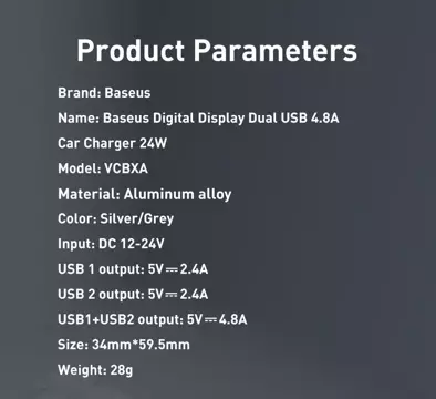 Baseus nabíječka do auta 2x USB 4,8A 24W s LCD kabelem 3v1 USB - USB Type C / micro USB / Lightning 1,2m černá (TZCCBX-0G)