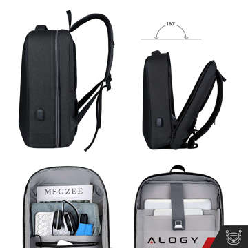 Batoh Alogy Urban Safe proti krádeži pro 15,6" notebook s USB portem velký voděodolný Unisex černý