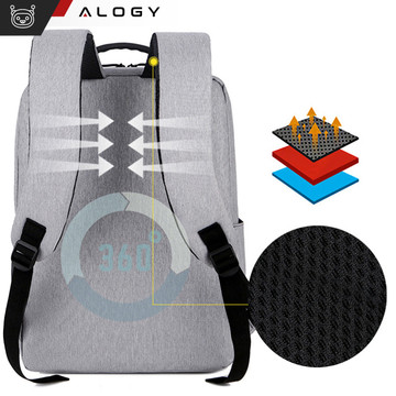 Batoh taška na notebook 15,6" velký voděodolný s USB portem Unisex 44x34x13cm do letadla Alogy Backpack Grey