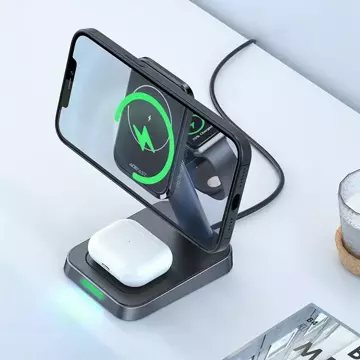 Bezdrátová nabíječka Acefast 15W Qi pro iPhone (s MagSafe), Apple Watch a magnetický držák Apple AirPods Stand černý (E3 černý)