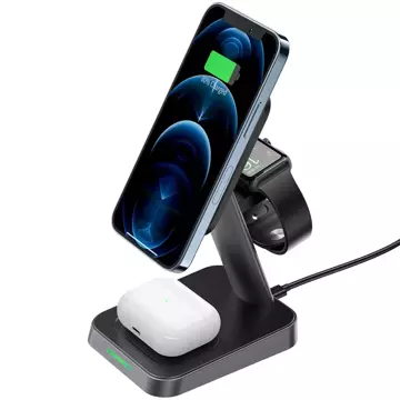 Bezdrátová nabíječka Acefast 15W Qi pro iPhone (s MagSafe), Apple Watch a magnetický držák Apple AirPods Stand černý (E3 černý)