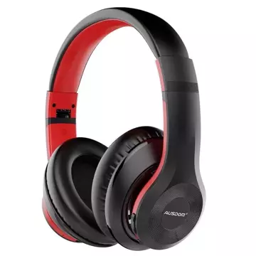 Bezdrátová sluchátka Ausdom Bluetooth 5.0 přes uši ANC (Active Noise Canceling) černá a červená (ANC10)