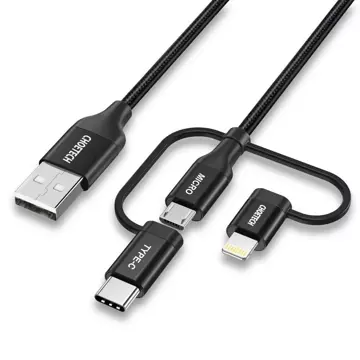 Choetech 3v1 USB kabel MFI Lightning / USB Type C / micro USB (nabíjení 3A / přenos dat 480 Mbps) 1,2 m černý (IP0030-BK)