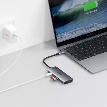 Choetech 7v1 multifunkční USB Type C HUB - 3x USB 3.2 Gen 1 / čtečka karet SD a TF / HDMI 4K 30Hz / USB Type C šedá (HUB-M19 šedá)