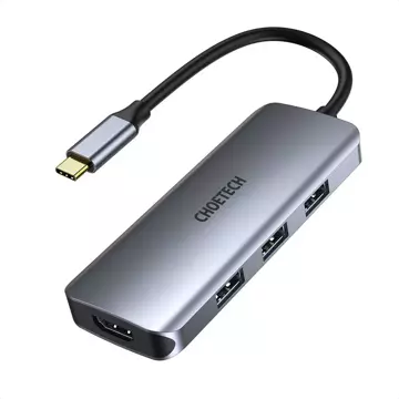 Choetech 7v1 multifunkční USB Type C HUB - 3x USB 3.2 Gen 1 / čtečka karet SD a TF / HDMI 4K 30Hz / USB Type C šedá (HUB-M19 šedá)