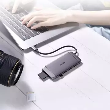 Choetech 9v1 multifunkční USB Type C HUB - 3x USB 3.2 Gen 1 / čtečka SD a TF karet / HDMI 4K 30Hz / VGA Full HD 60Hz / USB Type C / RJ45 šedá (HUB-M15 šedá)