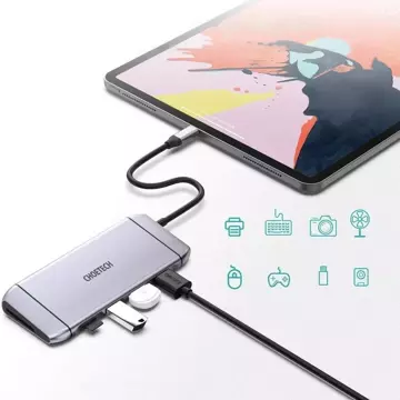 Choetech 9v1 multifunkční USB Type C HUB - 3x USB 3.2 Gen 1 / čtečka SD a TF karet / HDMI 4K 30Hz / VGA Full HD 60Hz / USB Type C / RJ45 šedá (HUB-M15 šedá)