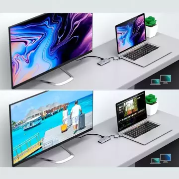 Choetech 9v1 multifunkční USB Type C HUB - 3x USB 3.2 Gen 1 / čtečka SD a TF karet / HDMI 4K 30Hz / VGA Full HD 60Hz / USB Type C / RJ45 šedá (HUB-M15 šedá)