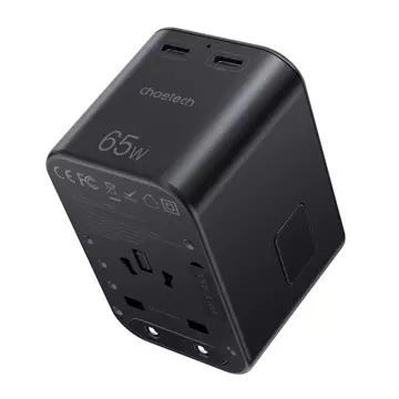 Choetech Fast Universal GaN Travel Charger 2 x USB Type C / USB 65W Power Delivery Černá (PD5009-BK)