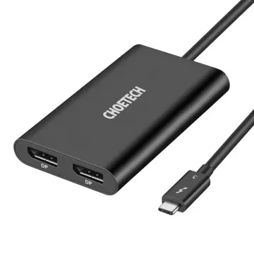 Choetech adaptér USB Type C Thunderbolt 3 (40Gbps) - 2x DisplayPort 4K 60Hz černý (HUB-D03)