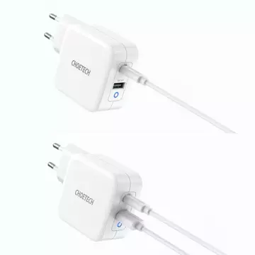 Choetech rychlá GaN USB nástěnná nabíječka Typ C PD USB-A QC3.0 65W 3,25A bílá (PD8002)