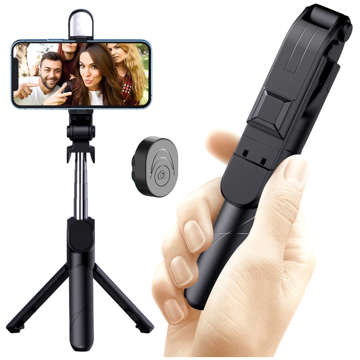 Držák Alogy Wireless Selfie Stick Bluetooth skládací stativ Mini telefon stativ s LED lampou