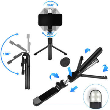 Držák Alogy Wireless Selfie Stick Bluetooth skládací stativ Mini telefon stativ s LED lampou