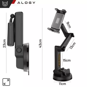 Držák do auta na tablet, telefon 10,1" na kamion, autobus, nákladní auto, bagr, auto, délka 43 cm, na okno kokpitu, Alogy Black