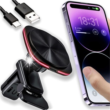 Držák na gril do auta s Mag Safe 15w nabíječkou pro iPhone LED PD QC 3.0 pro ventilaci do auta Alogy černá