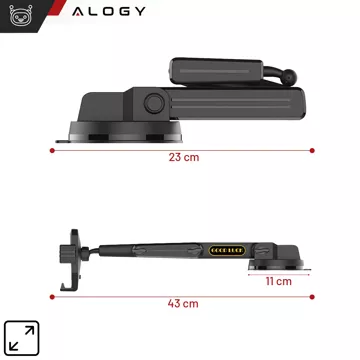 Držák telefonu do auta 7,2" na kamion, autobus, náklaďák, bagr, auto, délka 43 cm, na okno kokpitu, Alogy, Černá