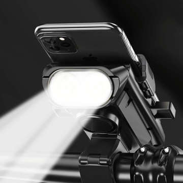 Držák telefonu na kolo 4v1 LED světlo T6 Přední Bell Bike Horn Powerbanka 3000mAh černá